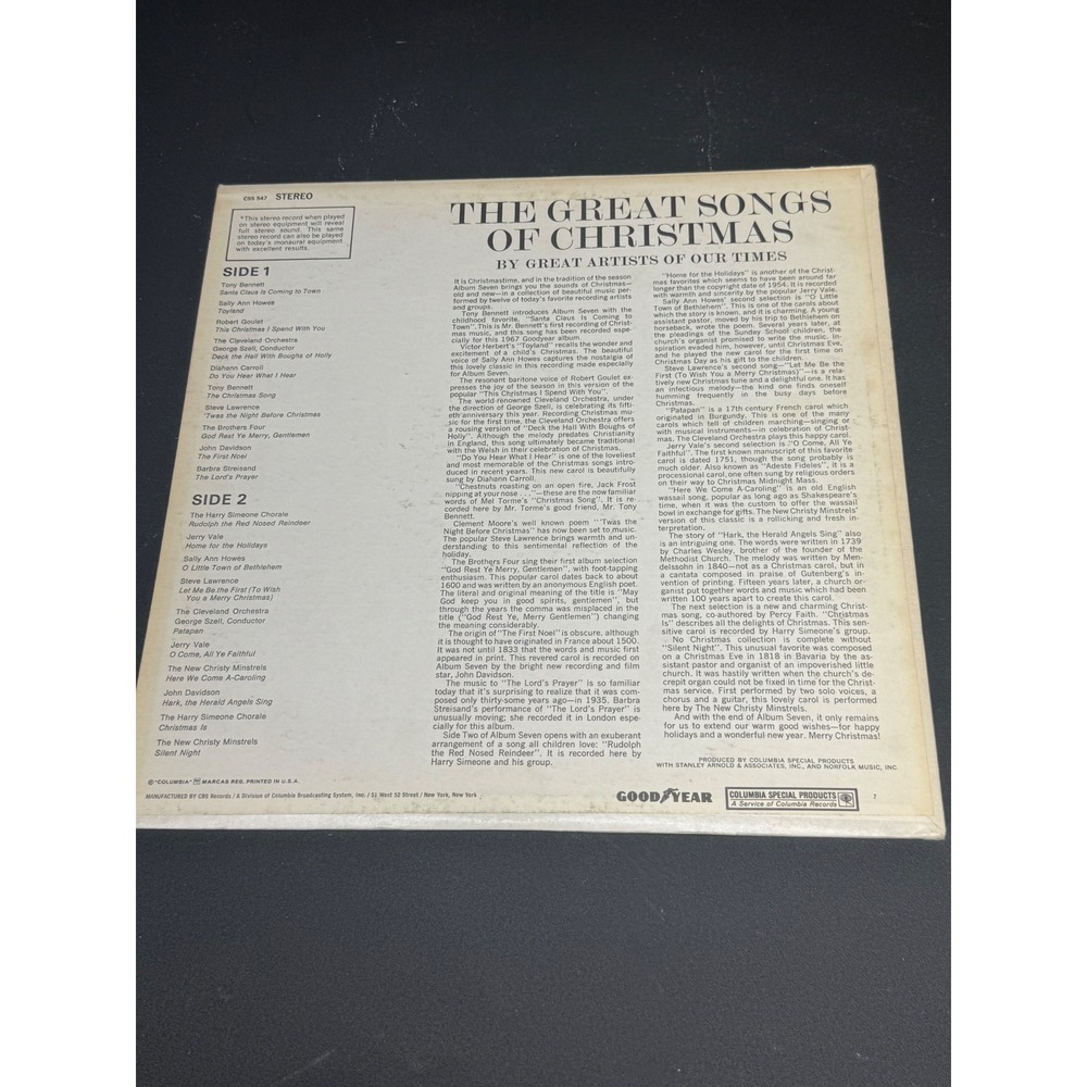 Great Songs of Christmas Album Seven Vinyl LP Goodyear Limited Edition CSS 547 - Picture 7 of 16